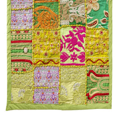 Handmade Indian Khambadiya Cotton Runner Parrot Green Patchwork Elegance