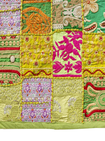Handmade Indian Khambadiya Cotton Runner Parrot Green Patchwork Elegance