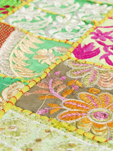 Handmade Indian Khambadiya Cotton Runner Parrot Green Patchwork Elegance