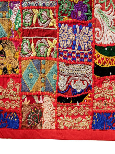 Handmade Indian Khambadiya Patchwork Cotton Runner Vibrant Red Elegance