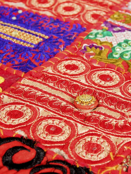 Handmade Indian Khambadiya Patchwork Cotton Runner Vibrant Red Elegance
