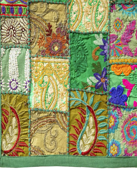 Green Khambadiya Patchwork Runner Authentic Indian Handloom