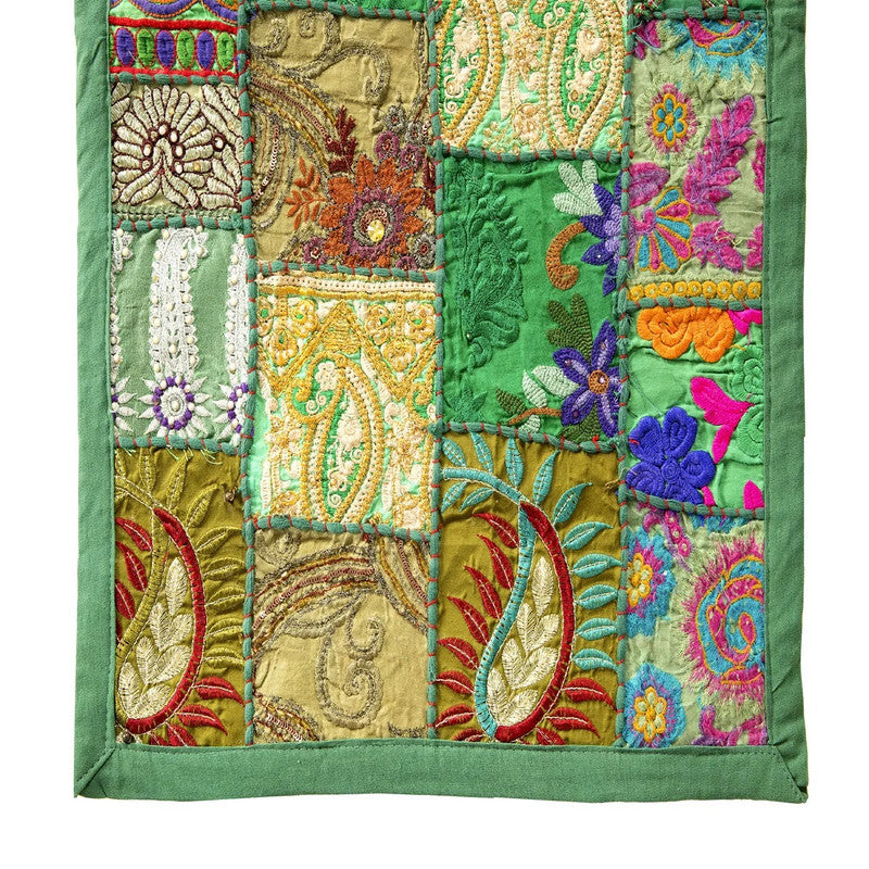 Green Khambadiya Patchwork Runner Authentic Indian Handloom