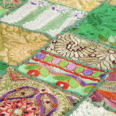 Green Khambadiya Patchwork Runner Authentic Indian Handloom