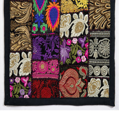 Handcrafted Indian Black Cotton Table Runner Embroidered Patchwork Elegance