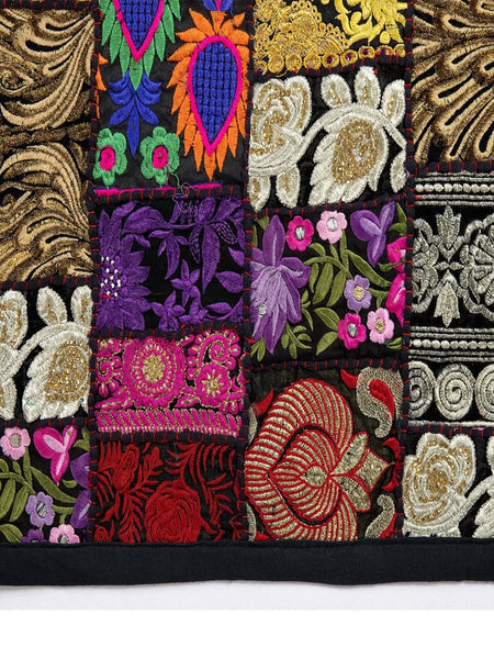 Handcrafted Indian Black Cotton Table Runner Embroidered Patchwork Elegance