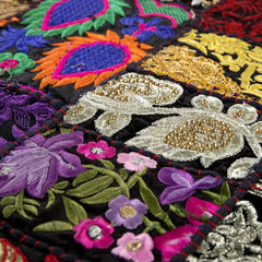 Handcrafted Indian Black Cotton Table Runner Embroidered Patchwork Elegance