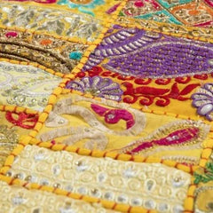Handcrafted Yellow Khambadiya Patchwork Wall Hanging Runner - Traditional Indian Textile Art with Intricate Embroidery and