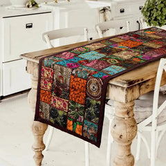 Indian Embroidery Brown Patchwork Cotton Table Runner: Handcrafted Elegance for Your Home