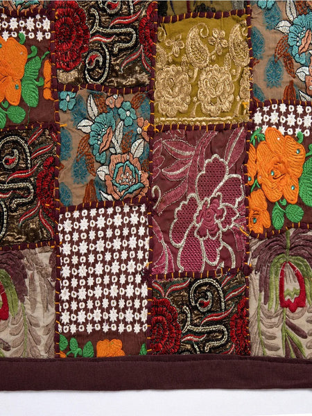 Indian Embroidery Brown Patchwork Cotton Table Runner: Handcrafted Elegance for Your Home