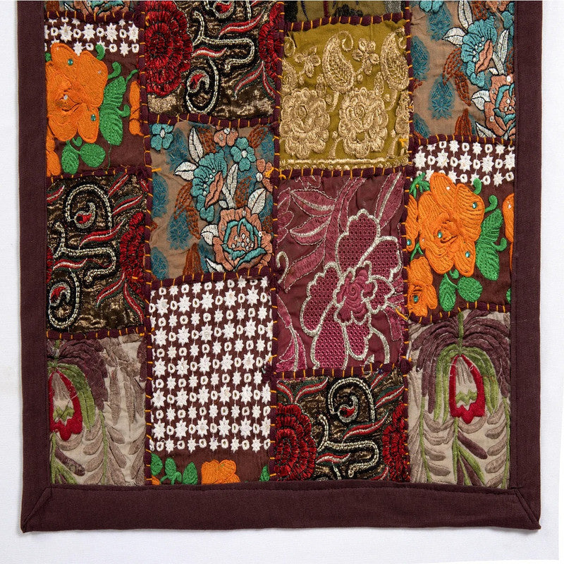 Indian Embroidery Brown Patchwork Cotton Table Runner: Handcrafted Elegance for Your Home