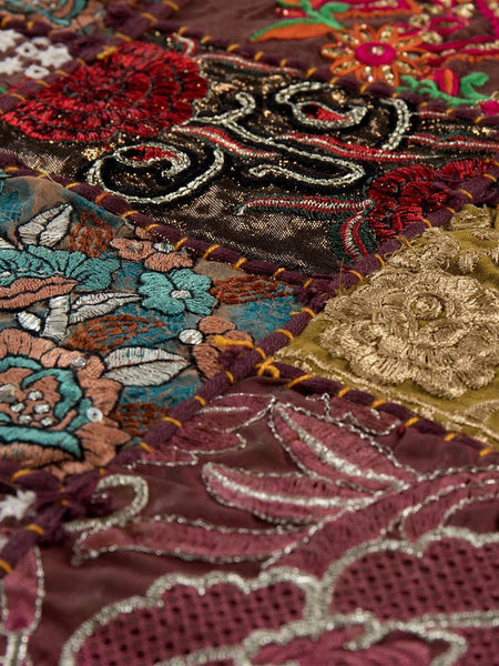 Indian Embroidery Brown Patchwork Cotton Table Runner: Handcrafted Elegance for Your Home