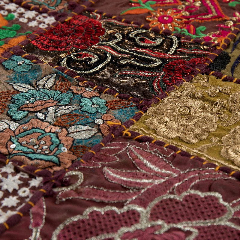 Indian Embroidery Brown Patchwork Cotton Table Runner: Handcrafted Elegance for Your Home