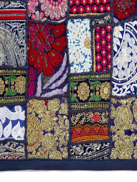 Elegant and Timeless: Beautiful Indian Embroidery Blue Patchwork Cotton Table Runner