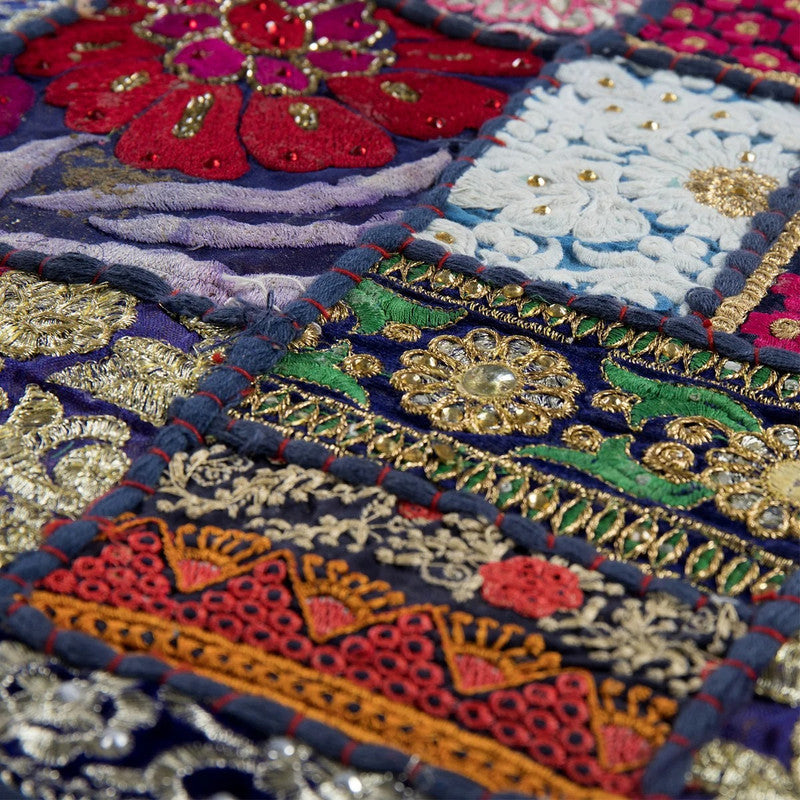 Elegant and Timeless: Beautiful Indian Embroidery Blue Patchwork Cotton Table Runner