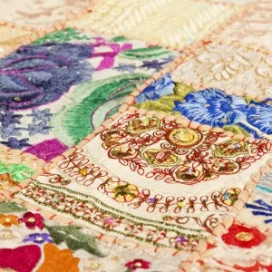 Indian Handmade Beige Khambadiya Patchwork Cotton Runner - 1