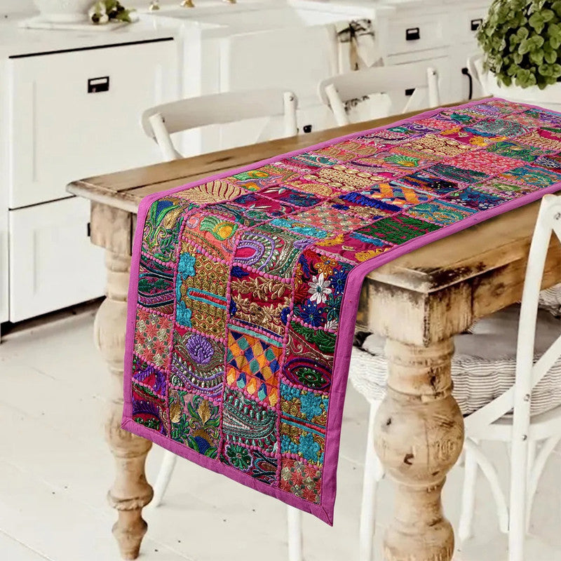 Beautiful Pink Patchwork Embroidered Table Runner