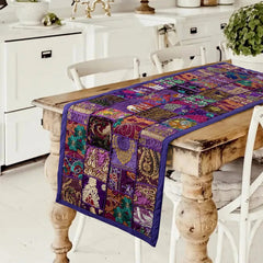 Purple Embroidery Patchwork Cotton Table Runner