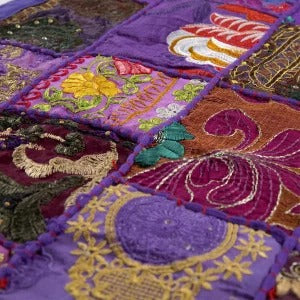 Purple Embroidery Patchwork Cotton Table Runner