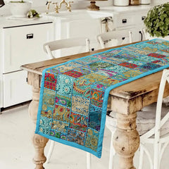 Indian Handmade Embroidery Patchwork Cotton Table Runner