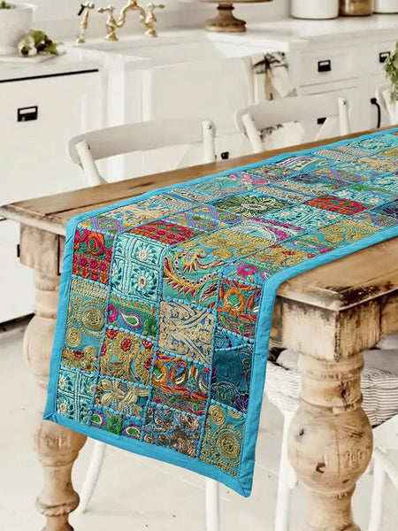 Indian Handmade Embroidery Patchwork Cotton Table Runner