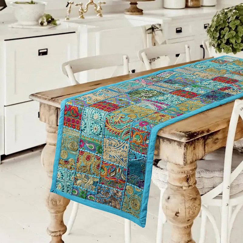 Indian Handmade Embroidery Patchwork Cotton Table Runner
