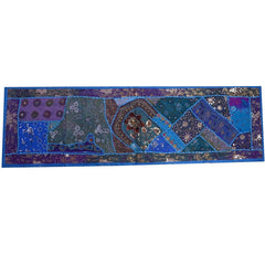 Vintage Cotton Blue Table Runner — Khambhadiya Embroidery