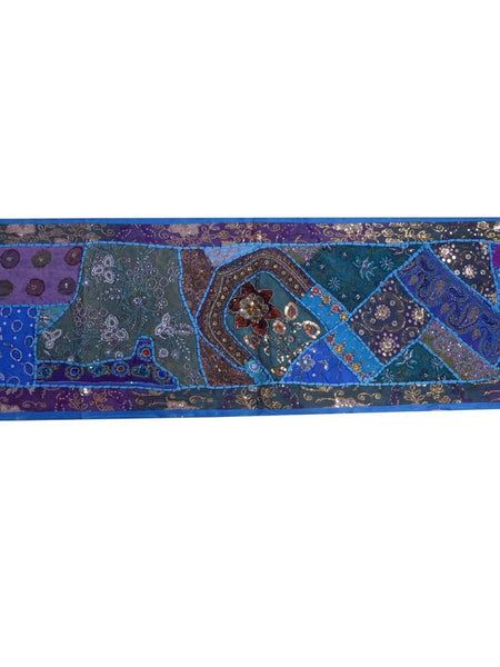 Vintage Cotton Blue Table Runner — Khambhadiya Embroidery