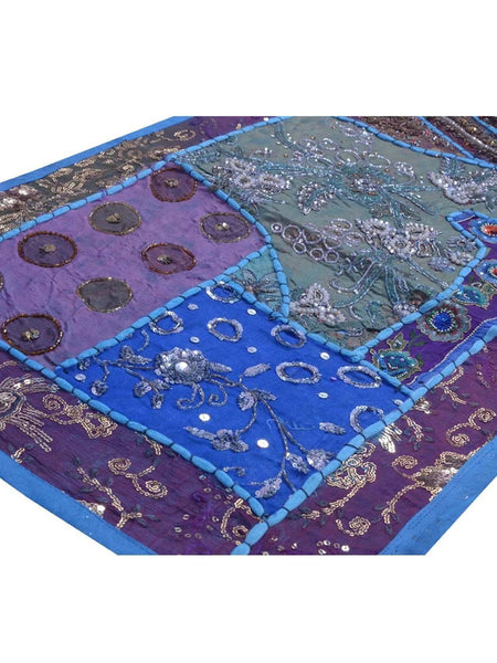 Beaded Tapestry Wall Hanging - Bohemian Vintage Cotton Embroidered Patchwork Home Decor - 4