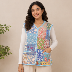 Cotton Kantha Quilt Multi Jacket for Women – Patchwork & Handmade - kraafty-com