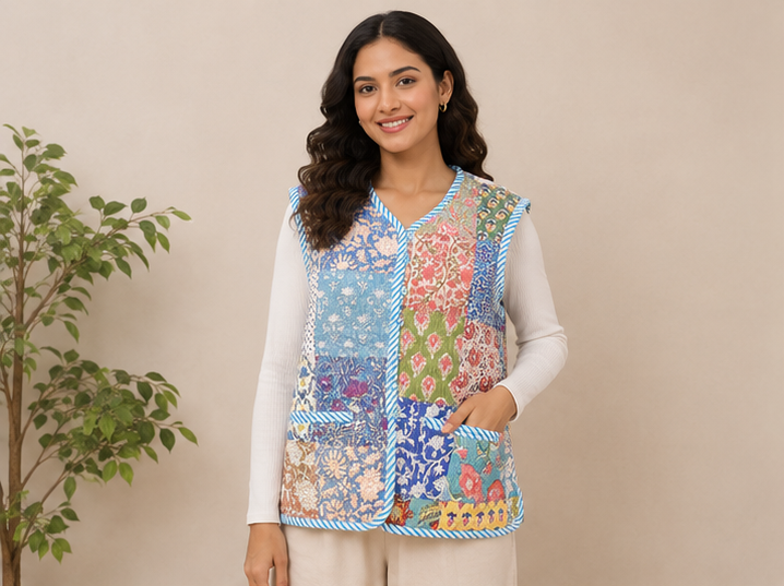 Cotton Kantha Quilt Multi Jacket for Women – Patchwork & Handmade - kraafty-com