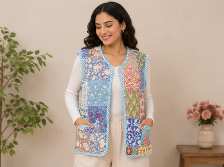 Cotton Kantha Quilt Multi Jacket for Women – Patchwork & Handmade - kraafty-com