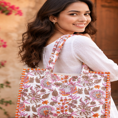 Handmade Quilted Cotton Tote Bag, Lightweight Shoulder Bag for Women