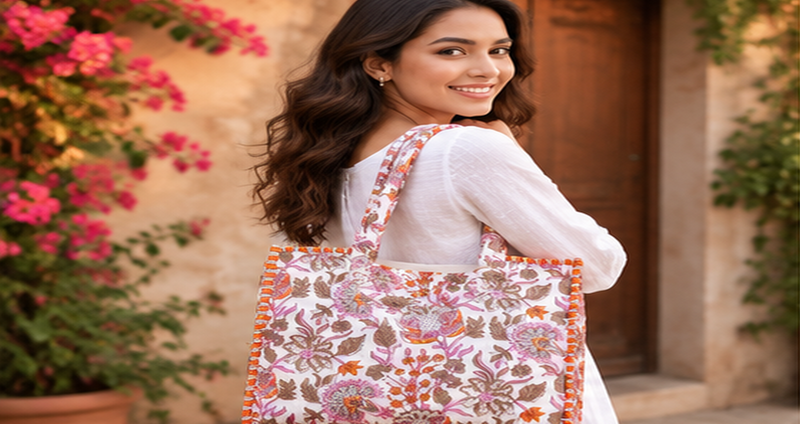 Handmade Quilted Cotton Tote Bag, Lightweight Shoulder Bag for Women