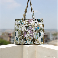 Indian Handmade Cotton Tote Bag with Zip Closure, Quilted Design - kraafty-com