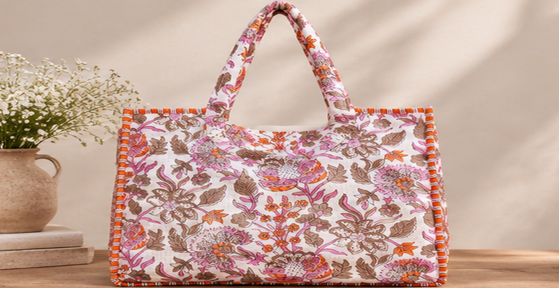 Handmade Quilted Cotton Tote Bag, Lightweight Shoulder Bag for Women