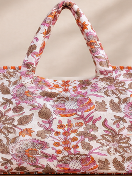 Handmade Quilted Cotton Tote Bag, Lightweight Shoulder Bag for Women