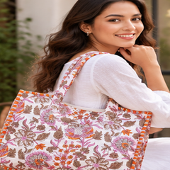 Handmade Quilted Cotton Tote Bag, Lightweight Shoulder Bag for Women