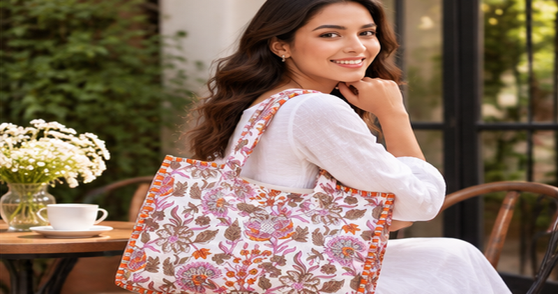 Handmade Quilted Cotton Tote Bag, Lightweight Shoulder Bag for Women