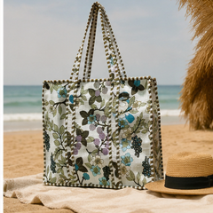 Indian Handmade Cotton Tote Bag with Zip Closure, Quilted Design - kraafty-com
