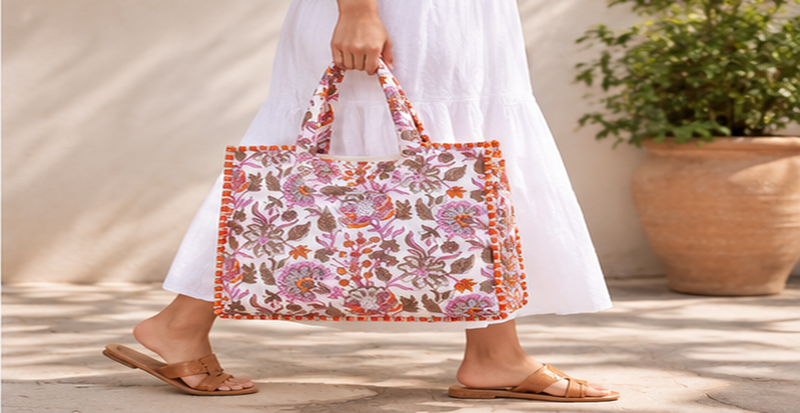 Handmade Quilted Cotton Tote Bag, Lightweight Shoulder Bag for Women