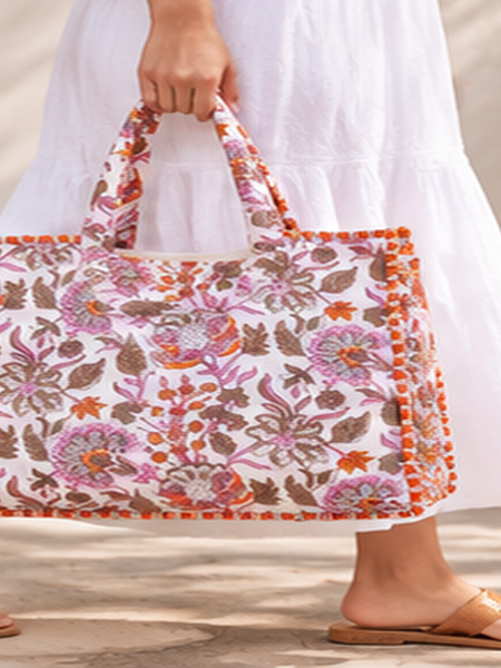 Handmade Quilted Cotton Tote Bag, Lightweight Shoulder Bag for Women