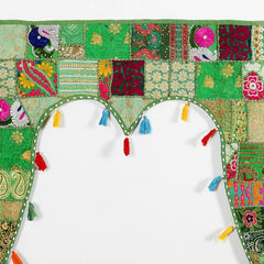 Traditional Vintage Patchwork Toran - Red Boho Door Hanging, Bandhanwar, Window Valance with Embroidery - kraafty-com