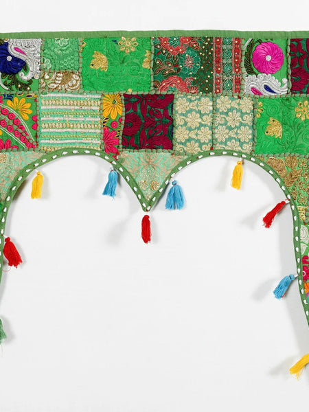 Traditional Vintage Patchwork Toran - Red Boho Door Hanging, Bandhanwar, Window Valance with Embroidery