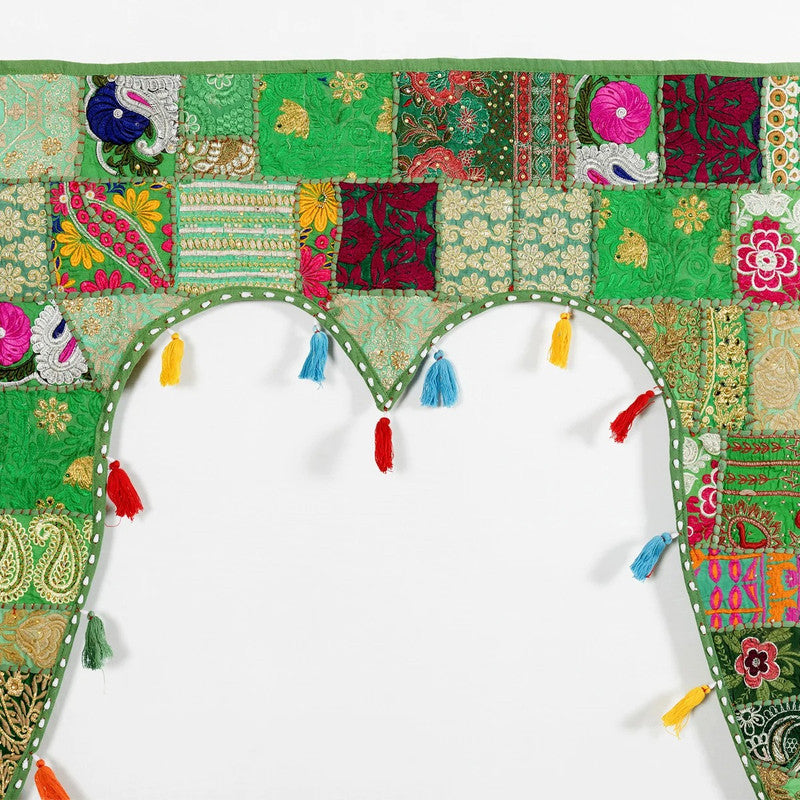 Traditional Vintage Patchwork Toran - Red Boho Door Hanging, Bandhanwar, Window Valance with Embroidery - kraafty-com