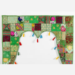 Traditional Vintage Patchwork Toran - Red Boho Door Hanging, Bandhanwar, Window Valance with Embroidery - kraafty-com