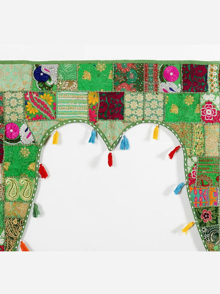 Traditional Vintage Patchwork Toran - Red Boho Door Hanging, Bandhanwar, Window Valance with Embroidery