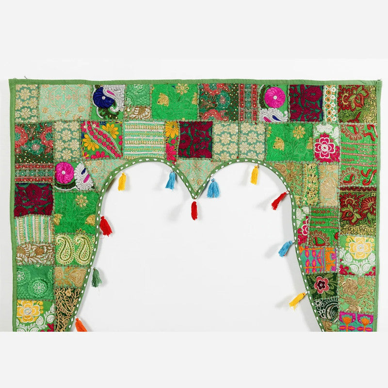 Traditional Vintage Patchwork Toran - Red Boho Door Hanging, Bandhanwar, Window Valance with Embroidery - kraafty-com