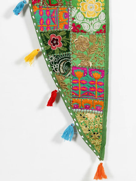 Traditional Vintage Patchwork Toran - Red Boho Door Hanging, Bandhanwar, Window Valance with Embroidery