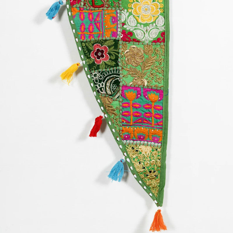 Traditional Vintage Patchwork Toran - Red Boho Door Hanging, Bandhanwar, Window Valance with Embroidery - kraafty-com